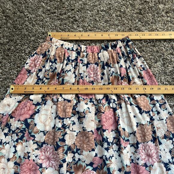 Vintage Midi Skirt Size 8 Pink Cream Floral Print Pleated A Line Cottagecore 90s - Picture 9 of 11